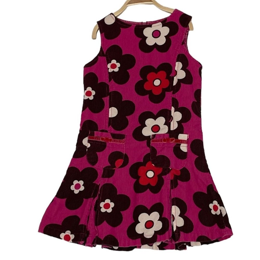 4/$25 Mini Boden Jumper Dress Pink Floral Corduroy Pleated Sleeveless Girl 5-6Y